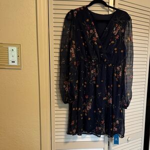 Cupshe Navy Floral Long Sleeve Dress